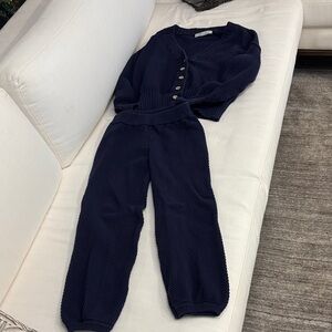 Free People Navy Blue Knit Cardigan and Pants Set XS